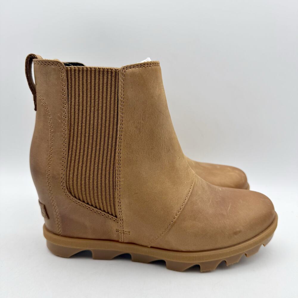 SOREL Womens Joan Rhapsody Chelsea Wedge Bootie Size 7.5 Brown Leather WP EUC